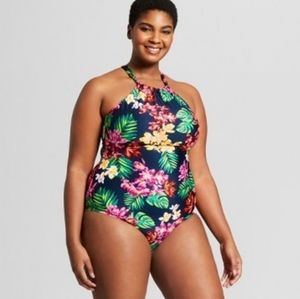 Floral print high neck one piece